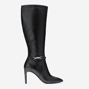 COLE HAAN Loveth Black Leather Tall High Heel Boot